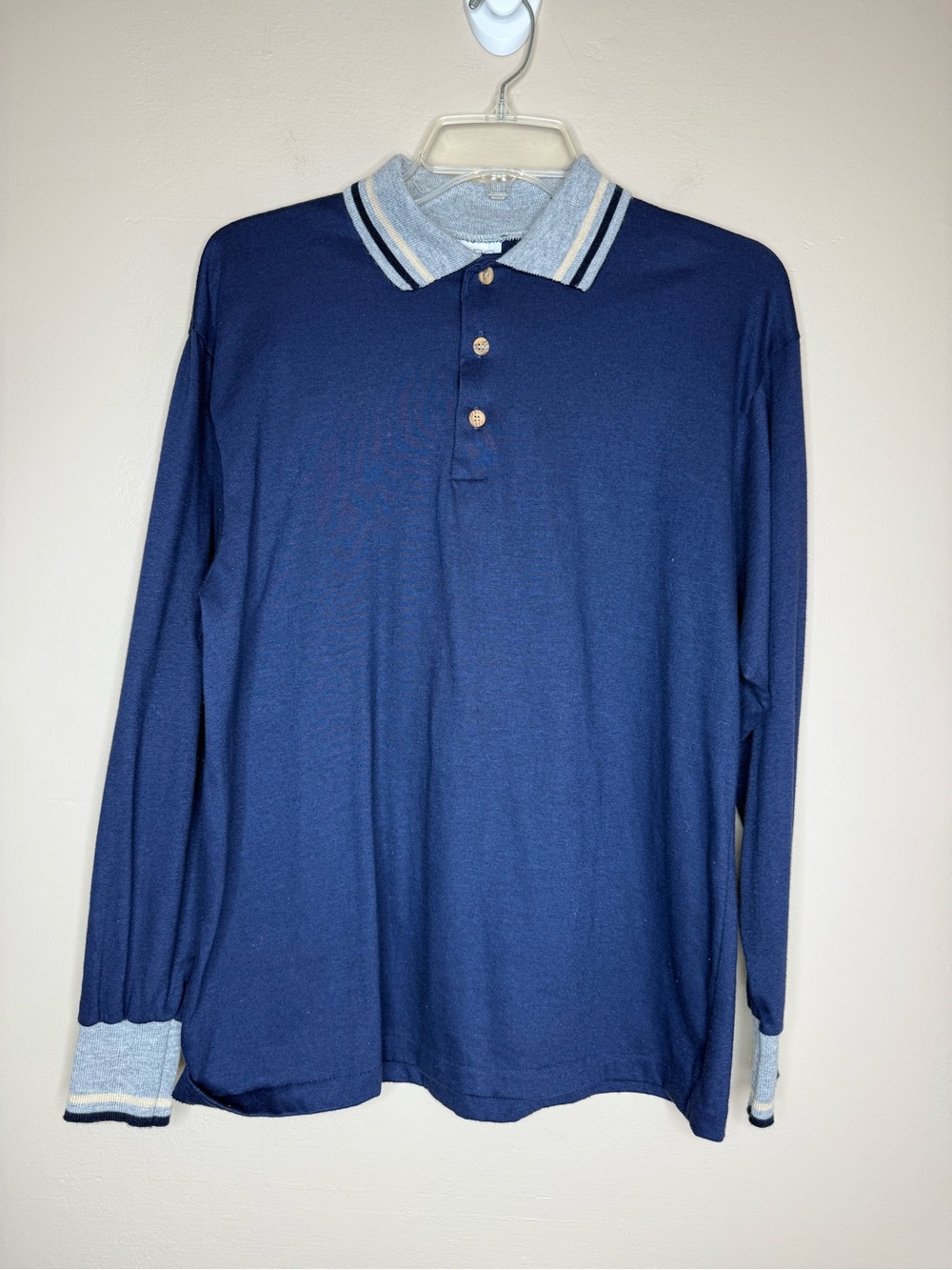 Golden Threads Navy Long-Sleeve Polo with Heather Gray Contrast Collar